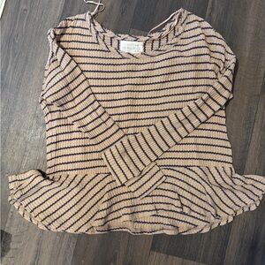 We The Free Navy and Beige Striped Long Sleeve Top